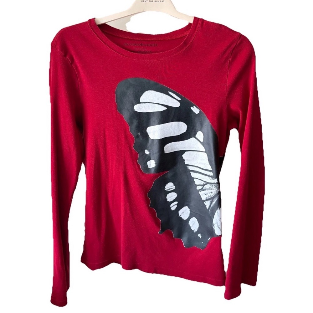 Norma Kamali Red Black Butterfly Long Sleeve Graphic T Shirt Organic Cotton XL